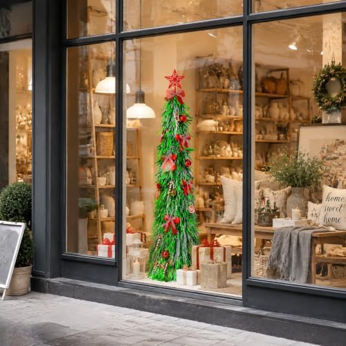 Christmas Tree 5FT Artificial Xmas Decor Pop Up with Decoration Green-Silver