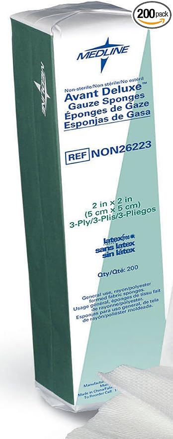 Medline Deluxe Non-Sterile Nonwoven 4-Ply Gauze Sponges, 4" x 4", Ideal for Wound Dressing, Pack of 200