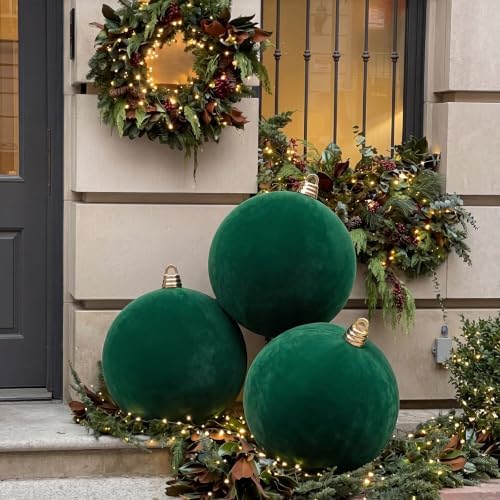 Threan 12 Inch Large Emerald Green Velvet Christmas Ball Ornaments