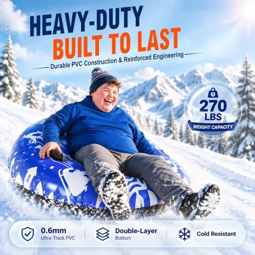 ZIZZ Inflatable Snow Tubes for Kids Adults Sledding 48" Large Heavy Duty