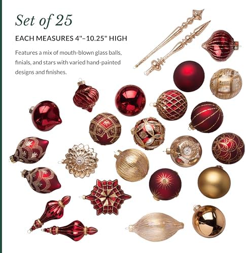 Balsam Hill Brilliant Bordeaux Bauble Christmas Ornaments Set - Glitter & Grandeur Vintage Style Tree Ornaments, 25 Pieces for Holiday Décor