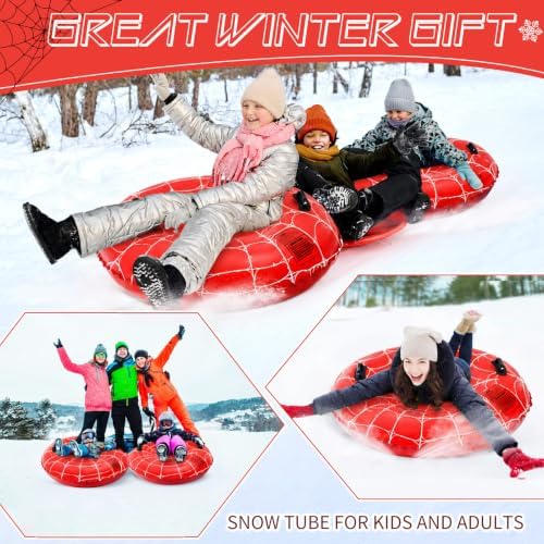 Soulchen 2 Pack Inflatable Snow Tube 36" Snow Sled for Kids Heavy Duty Thickened Bottom Sled for Winter with Sturdy Handles Durable Winter Toys for Outdoor Sledding Tube