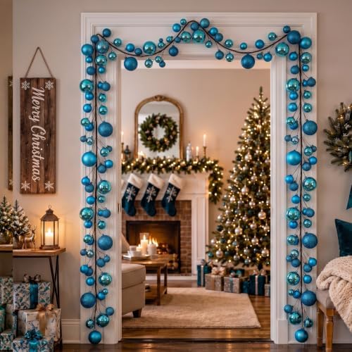 2 Pcs 6 ft Christmas Ball Ornament Garland, Turquoise