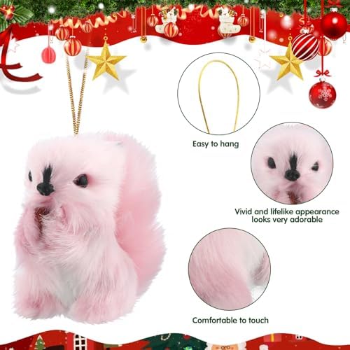 Skylety 10 Pieces Forest Animals Ornaments Woodland Animal Faux Fur Plush Hanging Ornaments Family Educational Playset for Fall, Winter Birthday Party Supplies(Squirrels)