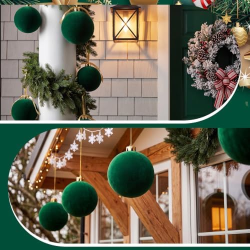 Threan 6 Inch Large Emerald Green Velvet Christmas Ball Ornaments