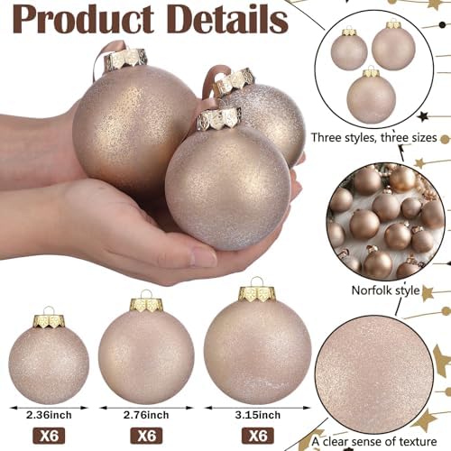 Yunlly 18 Pcs Neutral Christmas Ball Ornaments Brown Xmas Tree Decor
