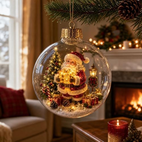 Glowing Christmas Ornaments - Mini Gold Light-Up Christmas Ball Ornaments - Christmas Tree Ornament with Warm LED Light for Tree Mantel, Holiday Scene Decoration & Gift
