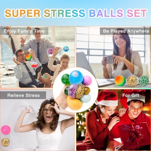 Stress Balls 8 Pack for Adults and Kids, Squeeze Squishy Fidget Toys
