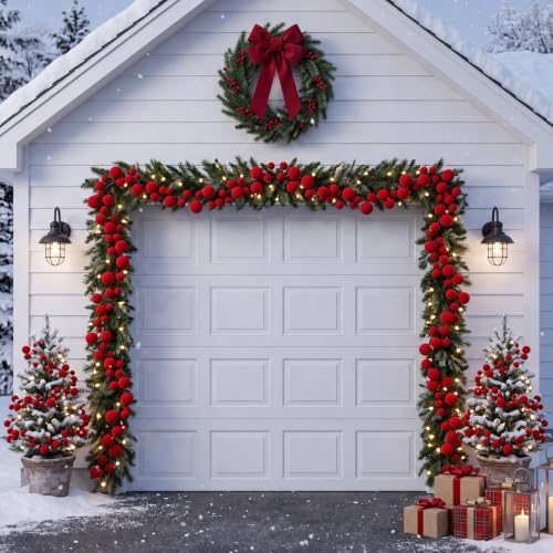 2 Pcs 9 ft Red Velvet Christmas Ball Ornament Garland