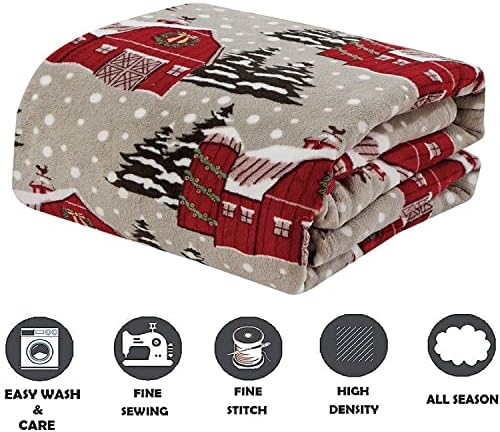 Elegant Comfort Luxury Velvet Super Soft Christmas Prints Fleece Blanket-Holiday Theme Home Décor Fuzzy Warm and Cozy Throws for Winter Bedding, Couch and Gift, 50 x 60 inch, Snowybarn