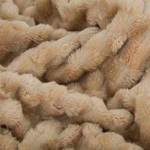 Puncuntex Beige Throw Blanket 108"×90" inches Fuzzy 3D Jacquard Decorative