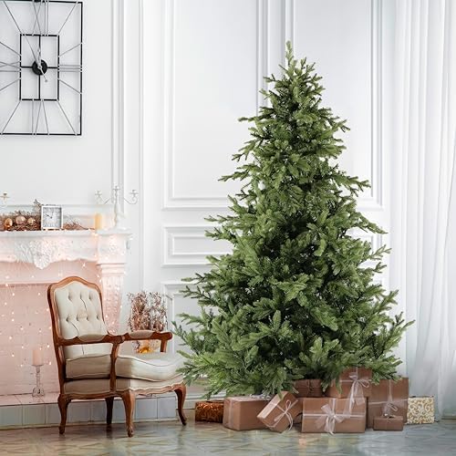 Fraser Hill Farm 7.5-Ft. Woodside Pine Artificial Christmas Tree with Stand and No Lights, Unlit Foldable Fake Christmas Tree with Realistic Foliage for Home Decoration