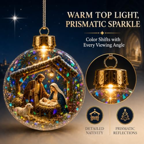 Lighted Nativity Christmas Ornament with Prismatic Sparkle, 3.15 Inch