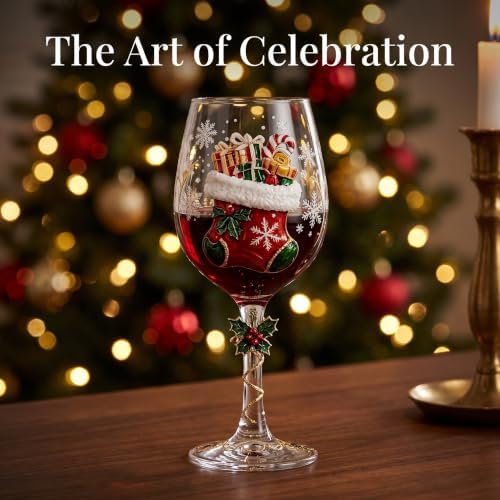 Christmas Wine Glass Collection Gift Box Set, Christmas Wine Glasses, Raised Holiday Goblet with Snowflake Decor, Festive Glassware, Wines & Cocktails, Holiday Party & Table Decor (D)