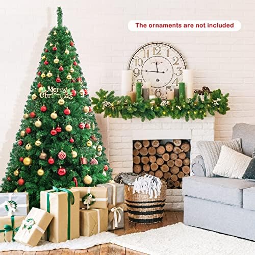 HAPPYGRILL 7FT Artificial Christmas Tree, Unlit Xmas Pine Tree, Metal Stand