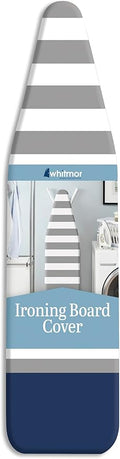 Whitmor Reversible Ironing Board Cover and Pad 54.0x15.0, Gray Blue | Reversible cover, 9mm fiber pad, heavy-Duty Stretch Cord, scorch-resistant finish, striped pattern.