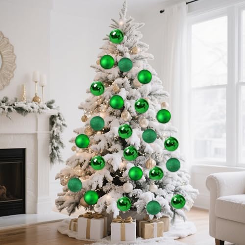 Jenaai 12 Pcs Large Green Christmas Ball Ornaments, 4 Inch Big Oversized Shatterproof Christmas Tree Decorations Matte Glitter Giant Jumbo Plastic Hanging Baubles for Xmas Holiday Party Indoor Outdoor