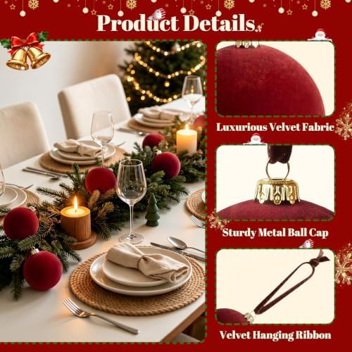 TOWPONICS 15 Pcs Red Velvet Christmas Balls Ornaments for Christmas Tree