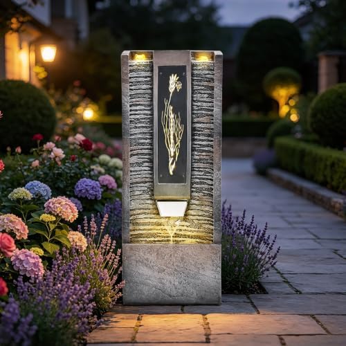 39.2" H Water Fountain Outdoor with LED Lights, Pool Fountain
