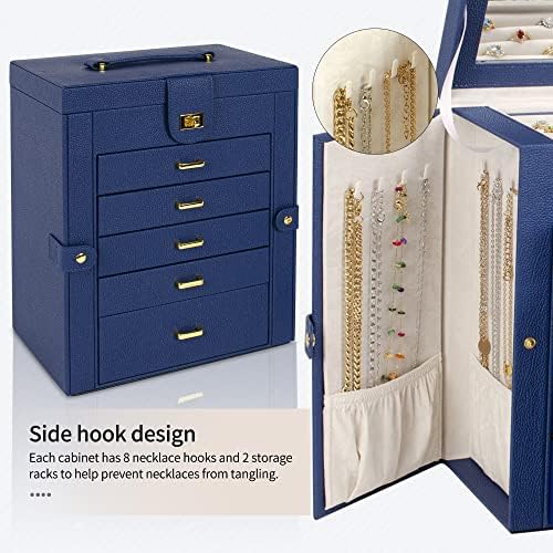 AKOZLIN 6-Tier Jewelry Box Organizer 5 Drawers Storage Blue Large
