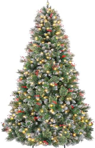 Hykolity 6 ft Prelit Christmas Tree with Pine Needle and Red Berries