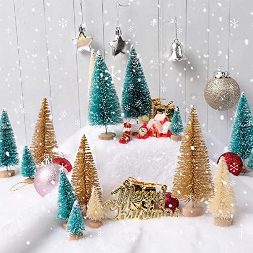 30Pcs Mini Christmas Trees, Artificial Christmas Tree Bottle Brush Trees Christmas with 5 Sizes, Sisal Snow Trees with Wooden Base for Christmas Decor Christmas Party Home Table Craft