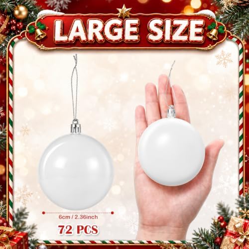 Zubebe 72 Pcs 2.36 Inch Christmas Blank White Ball Ornaments
