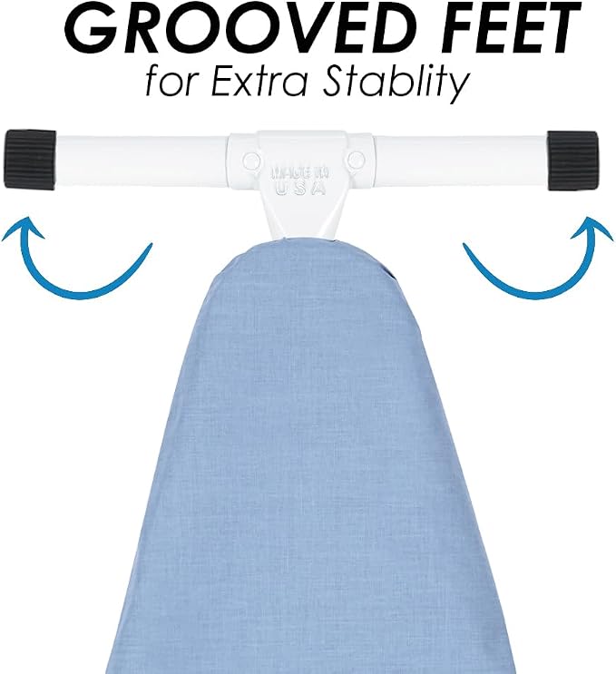 Full Size Ironing Board with Cover & Pad – USA-Made with Enhanced Grip Feet for Extra Stability – Adjustable Steel T-Legs 35" H – Perforated Top – Durable Iron Board for Home Laundry Room Light Blue