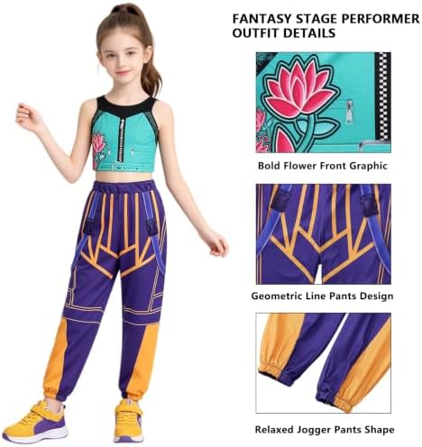Pop Star Costume Kids Girls Stage Outfit Halloween Costumes with Accessory