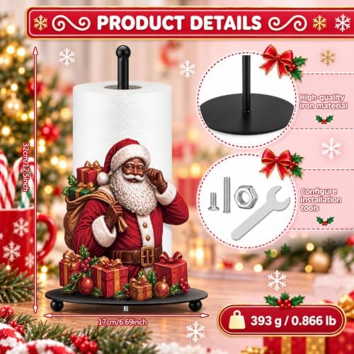 Christmas Paper Towel Holder Black Santa Claus Kitchen Decor