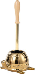 Turtle Base Toilet Brush Set - Gold Ceramic Toilet Scrubber Brush 7.5” Bowl Cleaner with Ergonomic Handle, Mini Cute Bathroom Cleaning Brush - Bathroom Decor