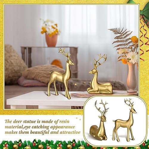 Thyle 4 Pcs Christmas Reindeer Decor Indoor Small Gold Resin Deer Figurine