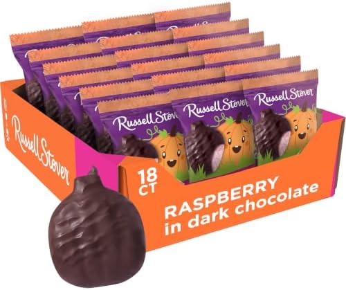 RUSSELL STOVER Halloween Dark Chocolate Raspberry Crème Pumpkin, 1.3 oz. (Pack of 18) - Bulk Halloween Candy