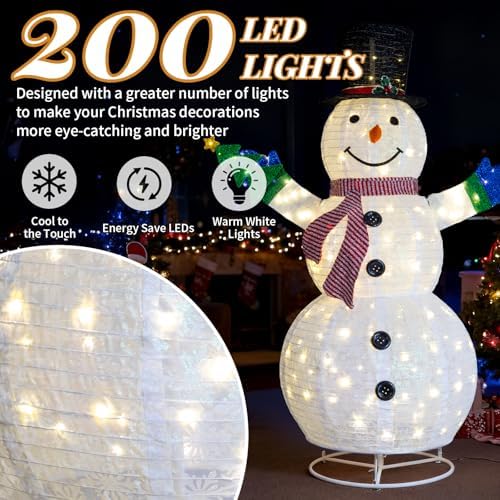 VINGLI 6FT Lighted Snowman Holding Small Tree Christmas Yard Decorations, Prelit Pull Up with 200 Warm White LED Lights, Outdoor Lighted Xmas Yard Decorations for Lawn Garden Porch Indoor Décor