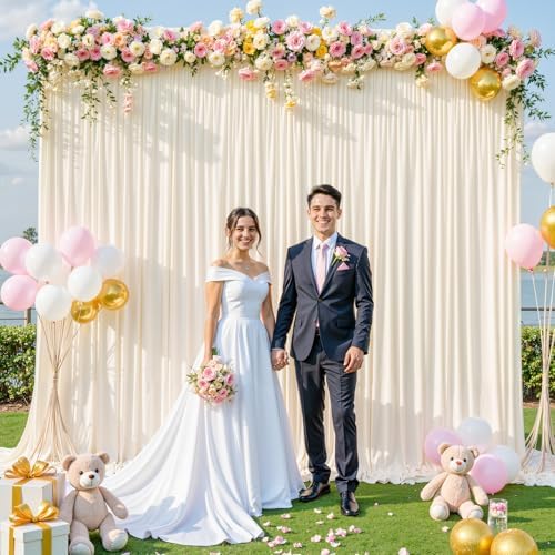 Champagne Backdrop Curtain for Parties Wedding Baby Shower Wrinkle Free Photo Curtains Backdrop Drapes Fabric Decoration for Bridal Shower 5ft x 7ft,2 Panels