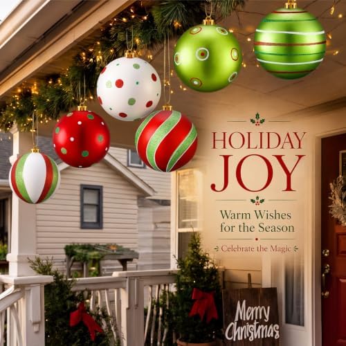 6 Pcs 6 Inch Large Christmas Balls Ornaments Lime Green and Red