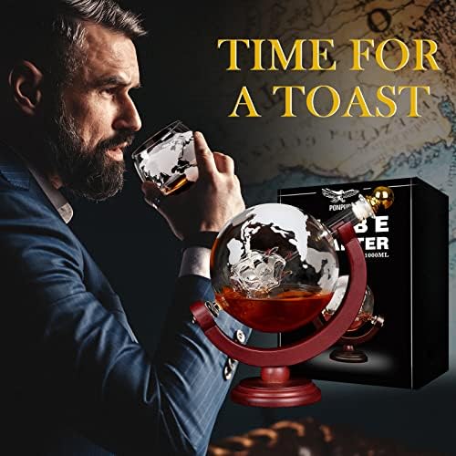 PONPUR Whiskey Globe Decanter, Gifts for Men Dad Him Christmas, Anniversary Birthday Gift for Husband Boyfriend Brother Grandpa, Unique Housewarming Presents Whisky Bourbon Decanter, 1000ml