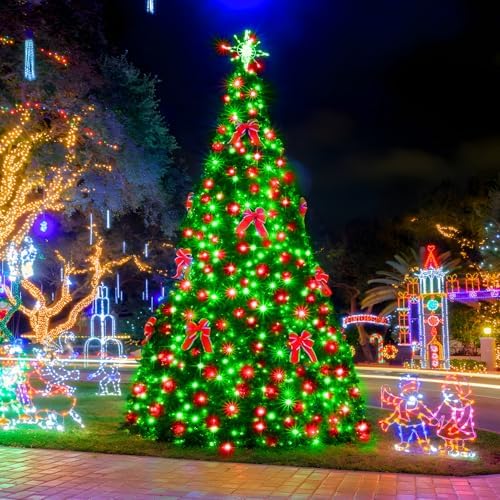SAUIRS 197FT 500 LED Christmas Lights Outdoor String Lights with 8 Modes Timer Waterproof Fairy Light Plug in for Outside Indoor Party Xmas Palm Tree Yard Wedding Decoration(Red and Green)