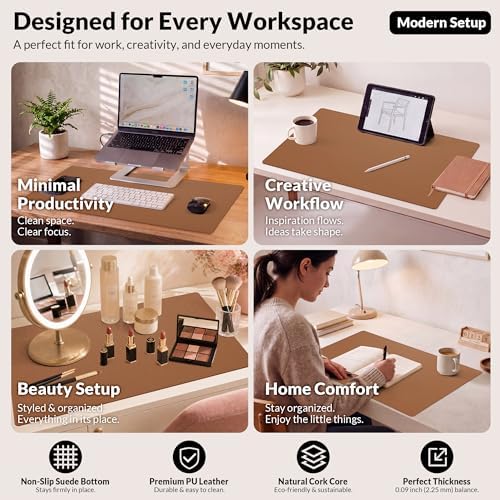 AFIING Leather Desk Mat 35.4" x 17", Brown
