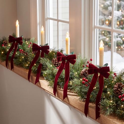 Baquler 24pcs Flameless Christmas Tree Taper Candles, LED Bow Lights Remote