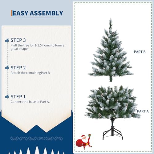 4.5FT Pre-Lit Artificial Christmas Tree with 150 Lights, 352 Snow-Covered Pine Needle Tips & Pine Cones, White Winter Themed Tree for Home & Party Decor