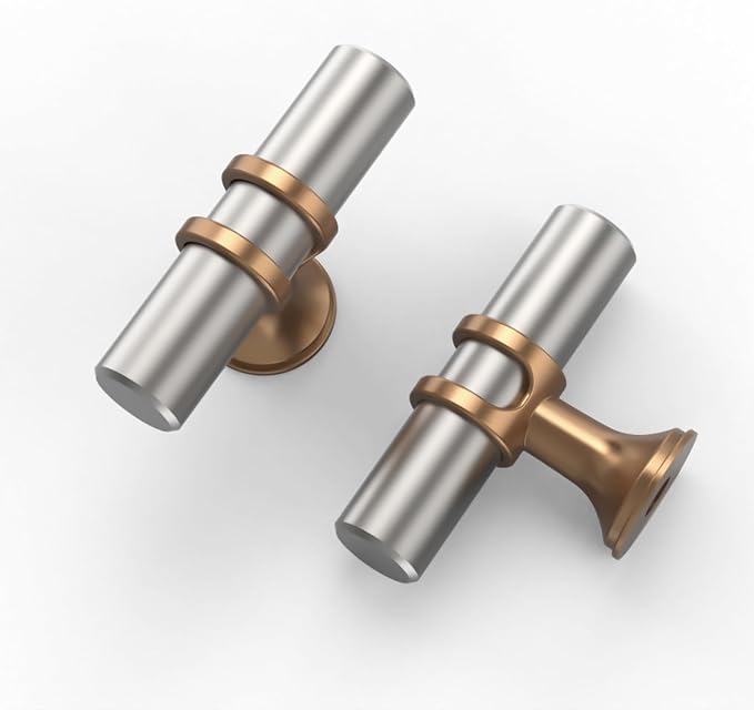 Asidrama 6 Pack Brushed Satin Nickel and Champagne Bronze Cabinet Knobs Heavy-Duty Solid Kitchen Cabinet Pulls Champagne Gold Dresser Drawer Hardware for Cupboard
