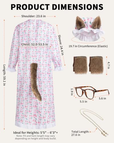 Big Bad Wolf Costume Adult, 5-Piece Granny Wolf Outfit for Men and Women