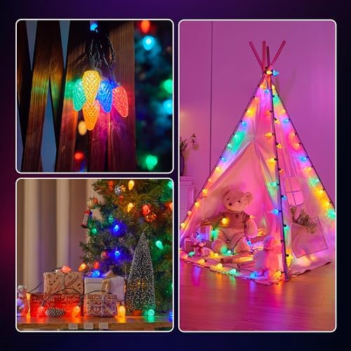 C9 LED Christmas Lights Outdoor, 68ft 100 LED Waterproof Strawberry Christmas Decorations String Lights, Plug in Vintage Christmas Tree Lights for Outside, Roof, Patio, Wedding, Party, Multicolor