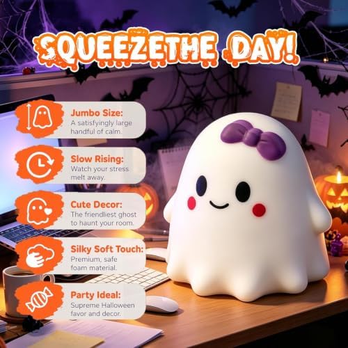 Halloween Ghost Squishy Large Soft Slow Rising Squeeze Fidget Male Female Styles 2026 Cute Ghost Squeeze, Halloween Stress Relief，Female