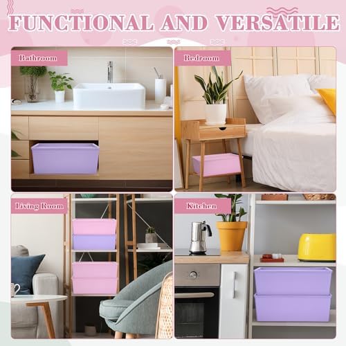 Menkxi 4 Pcs Storage Bins with Lids, Pink, Purple, Large