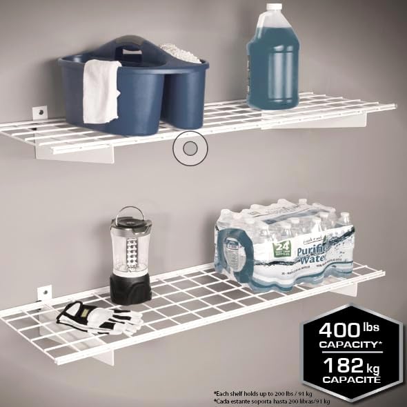 Hyloft 00967 2-Pack Heavy Duty Steel Garage Shelving, 45”x 15” Wall Mounted Shelve,Max Shelf Load 200 Pounds, White Powder Coated