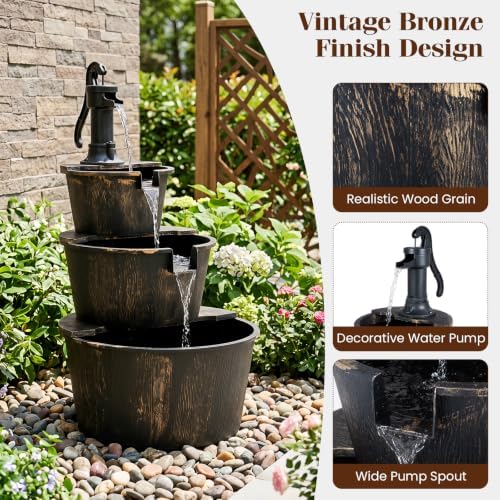 Giantex 3-Tier Barrel Waterfall Fountain with Electric Pump, 37''