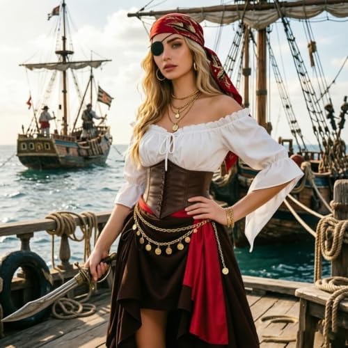 Pirate Costume Women Renaissance Medieval Outfits Halloween Cosplay Set