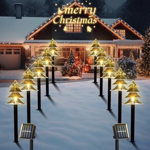 10 Pack Christmas Solar Pathway Lights, Solar Tree Lights Outdoor